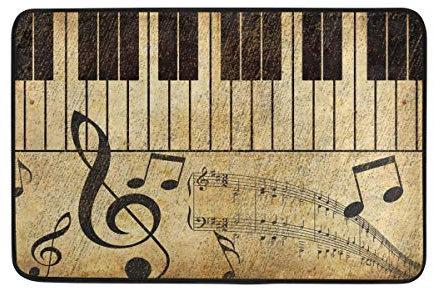 Kcldeci Fußmatte im Vintage-Stil, Musiknoten-Design, 60 x 40 cm, Jazz Musik, Klavier-Bodenmatten für Eingangsbereich, willkommene Fußmatte, Badematte für Küche, Badezimmer, Heimdekoration