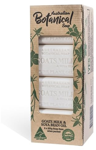 Australian Botanical Soap Goats Milk and Soya Bean Oil Triple-Milled, 8 Bars