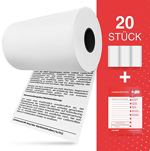 LICURAT - EC Rollen Thermopapier mit Lastschrifttext - 57mm x 9m x 12mm - Kassenrollen passend für EC Cash - EC Thermopapier - [20 EC Thermorollen 57mm]