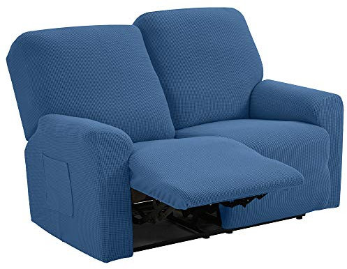 TIANSHU Housses de Fauteuils 2 Places, Housse inclinable Jacquard pour canapé à 2 Coussins, Housse de Meuble Extensible inclinable Causeuse Housse pour Canapé Relax (Bleu Denim)