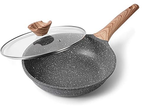 ZUOFENG Antihaft Pfanne Bratpfanne mit Deckel Beschichtet 24cm, Granit Pfannen Nonstick Frying Pan, Beschichtete Pfanne Für Gasherd Induktion