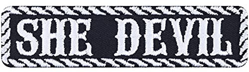 Frauen Aufnäher SHE DEVIL Aufbügler Biker girl Teufelin Patch Lady Biker Bügelbilder | Geschenk für Frauen Applikation für Jacke/Cardigan/Jeans/Tasche 100x25mm