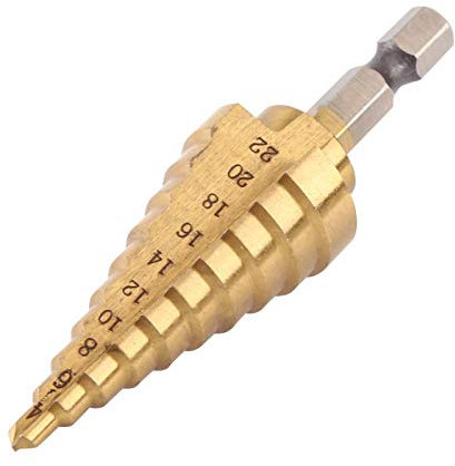 Tyenaza Broca Escalonada para Metal, 4-22mm Titanio Recubierto Espiral Acanalado Paso Taladro, 1/4 Vástago Hexagonal Brocas Escalonadas, Broca cono Metal, para Madera, Plástico, Metal Blando