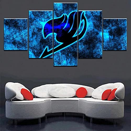 Wondbeau Leinwanddrucke Modulare Wandkunst Wandaufkleber 5 Teiliges Wandbild Druck auf Leinwand Malerei Moderne Abstrakte Poster Mit Rahmen XL/200cm×100cm Anime Fairy Tail, Logo