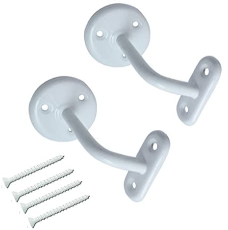 White Handrail Brackets Stair Handrail Bracket Bannister Support Handrails 63mm with Fixing Screws Rail Brackets for Stairs Handrail Holder with Rosette for Indoor and Outdoor Stairs Pack of 3.