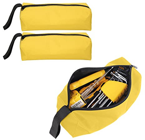 2 Stück Tragbare Werkzeugtasche 600D Polyester 25 x 8,5 x 7 cm Tool Bag Elektriker Werkzeug Organizer Tasche mit Armband und Reißverschluss für Schraubendreher, Zangen, Steckschlüssel(Gelb)