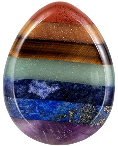 KYEYGWO 7 Chakren Tropfenform Kristall Sorgen Stein für Handschmeichler Dekompression, Wassertropfen Daumenstein Pocket Palmenstein Chakra Taschensteine Worry Stone für Reiki Heilung, Stress Abbauen
