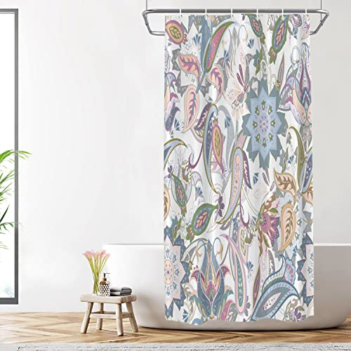 Shrahala Orange Paisley Decorative Shower Curtain, Floral Ornamental Ethnic Indian Abstract Bathroom Décor Polyester Fiber Waterproof with Plastic Rings for Shower Stall Bathtubs 72 x 36 in
