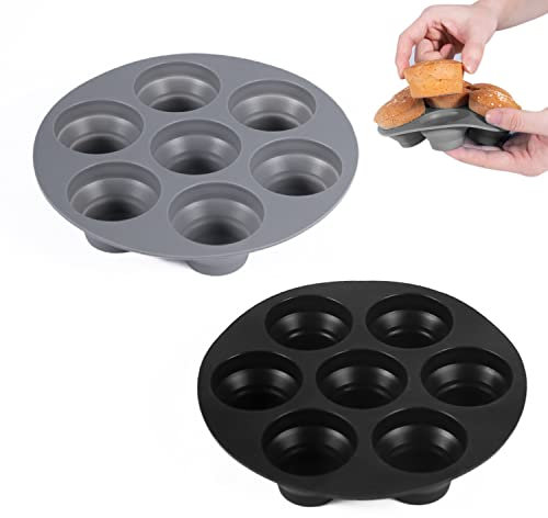 NINVVS 2 Pieces of Silicone Cake molds, Foldable Mold Trays, air Fryer Cake molds, 7-Hole Muffin Trays, Non-Stick Baking molds, Used to Make Cupcakes, Egg tarts (Black, Gray)