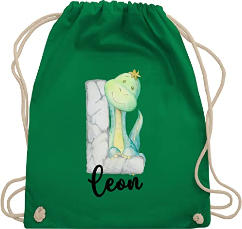 Turnbeutel Rucksack - Initialen - Dinos Dinosaurier Dino Buchstabe - Unisize - Grün - rucksäcke tasche kindergarten mädchen namens geschenke sportbeutel, kita wechselkleidung beutel wunschname