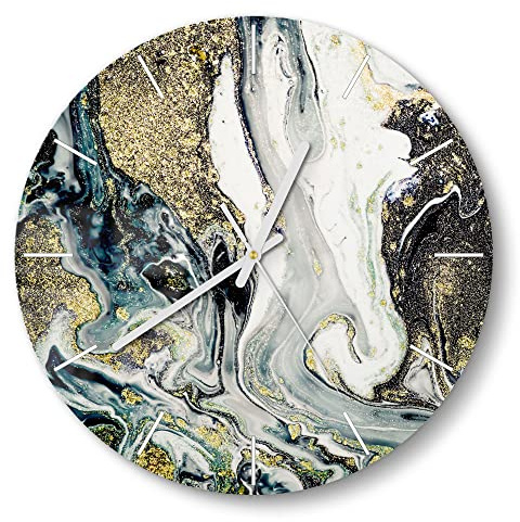 DEQORI Glasuhr | rund Ø 30 cm | Motiv Flüssiger Marmoreffekt | ausgefallene leise Design Uhr aus Glas | Wanduhr für Wohnzimmer & Küche | moderne Hingucker Uhr für die Wand