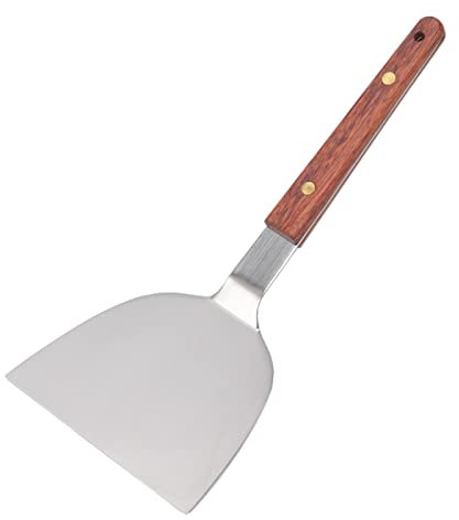 Griddle Scraper, Stainless Steel Metal Spatula Wood Handle Pancakes Shovel Grill Scraper Grill Scraper Wide Blade Burger Spatula Turner Scraper(105mm)