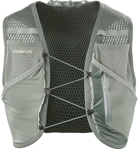 Salomon Active Skin 8 No Flasks Unisex-Hydrationsweste Trail running Wandern MTB, Kompatibel mit weichen Trinkflaschen (nicht enthalten), Einfache Flüssigkeitszufuhr, Präzise Passform, Grün, XS