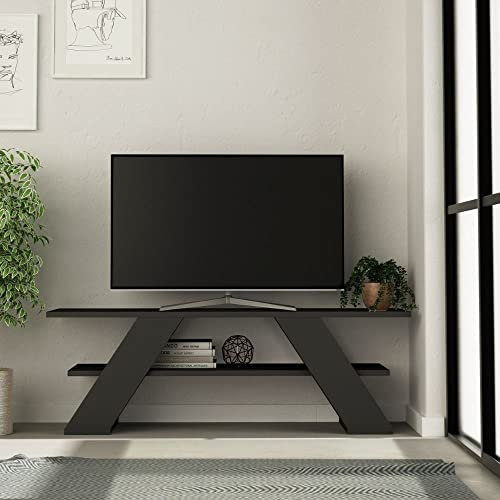 Indomita, Porta TV Aperto Farfalla con 2 Ripiani, Color Antracite, per TV Fino a 50 Pollici, Misure 120x33,5x40 h cm, Può Supportare fino a 40 kg