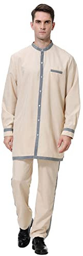 Mymyguoe Herren Muslimische Kleidung Zweiteiliges Set Middle East Thobe mit Hosen Middle East Thobe mit Hosen Naher Osten Teenager Kleidung Lang Hose Set Wintermantel Islamische Gebetskleidung