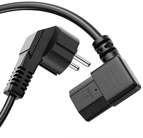 Perfecto Cable de Alimentación Euro, Enchufe Schuko 90° en IEC C13 90°, Cable de Accesorio para Electrodomésticos, 2.00m, negro