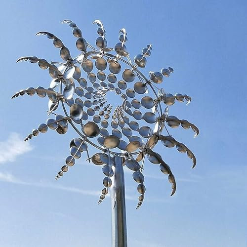 Moulin à Vent Magique et Unique en métal 3D, Sculptures Qui bougent avec Le Vent,Éolienne avec Piquet de Jardin métal,Moulin à Vent cinétique,pour extérieur, Patio, pelouse décoration Jardin
