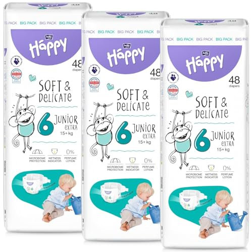 bella baby Happy Windeln soft & delicate Gr.6 Junior Extra 15+kg BIG PACK 144 Stück (3 x 48 Stück)