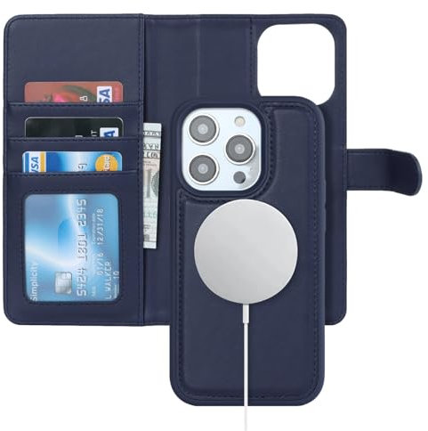 Zouzt for iPhone 15 Pro 6.1 Inch Detachable Wallet Case with Card Holder for MagSafe, Premium PU Leather 2 in 1 Flip Folio Book Magnetic Stand Protective Phone Cover for iPhone 15 Pro - Blue