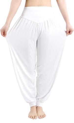 Cegerne Haremshose Damen Yoga Pilates Hosen Super Weich Stretch Leicht Pumphose Sommer, Weiß, XXL