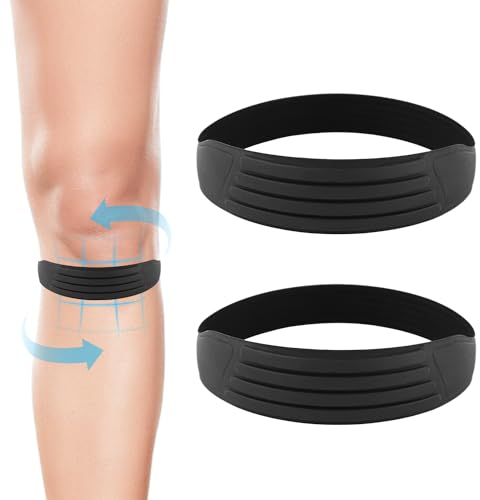 NQEUEPN 2pz Cinturino Supporto per Tendine Rotuleo, Cinturino per Ginocchio Rotuleo Silicone Fascia per Ginocchio Flessibile Riduce Dolore Ginocchiera Morbida per Maglione Sport Corsa Basket (Nero)