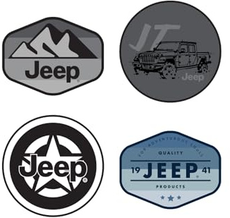 Jeep Oscar Mike Black Greyscale Mountain Range JT Gladiator und Quality Products Logo Premium Vinyl Aufkleber 4er-Pack