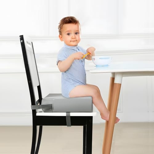 PandaEar Seggiolino Rialzato per Tavolo da Pranzo per Bambini, Cuscino Rialzato Portatile per Bambini, Doppia Cinghia di Sicurezza, Fondo Antiscivolo (Grigio)