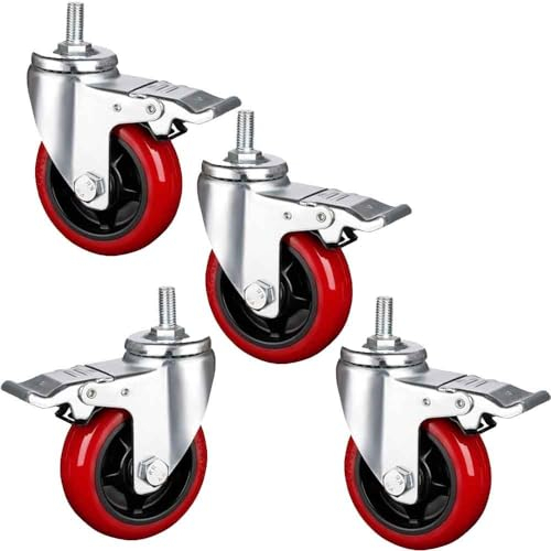 ZYBOWAYL 75/100/125mm Lenkrollen mit Bremse 4 Stück Schwerlastrollen M12*25mm PU Gewinderollen 360 Grad Drehbar Lenkrollen for Laufkatze, Wagen (Color : With Brake, Size : 3inch)