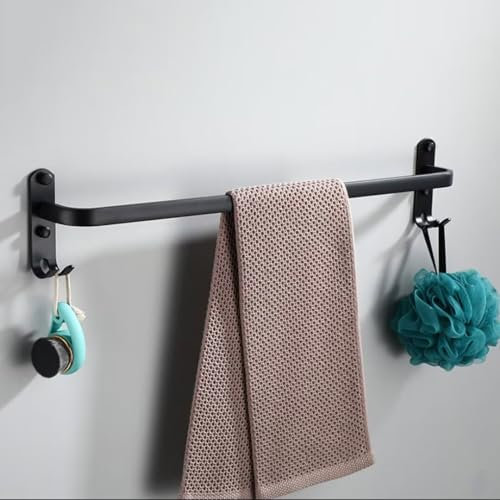Porte-Serviettes Mural avec 2 Crochets Porte Serviettes Salle de Bain Etagères Serviette en Aluminium pour Salle de Bain et Cuisine Noir 1 Couche 50cm