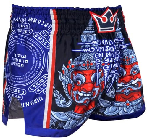 Buddha Fight Wear Retro-Hose Premium Fantasy Snake. Speziell für Kickboxen, Muay Thai, K1, Boxen, Schwarz + Blau, S