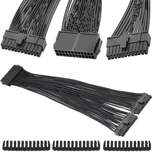 Xiatiaosann 24 Pin PSU Power ATX Motherboard Splitter Cable 24 Pin(20+4) for Dual Mainboard Extension Wire 1 Ft 18AWG PSU Female to Male Y Adapter Cable