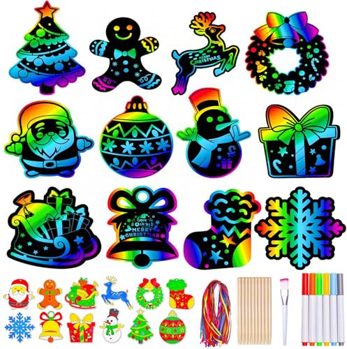 QUANMAITONG Weihnachten Kratzbilder für Kinder,Weihnachts Kratzbuch Set DIY Kleine Geschenke Für Kinder,Weihnachtsdeko Scratch Art Painting Set Kindermitgebsel Weihnachten