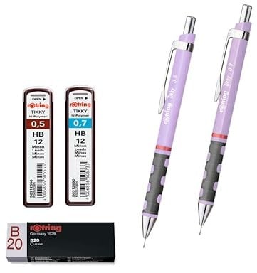 rOtring Tikky Druckbleistifte-Set, Nachfüllminen 0,7 mm, 0,5 mm, Orchideenblüte, Tikky Radiergummi