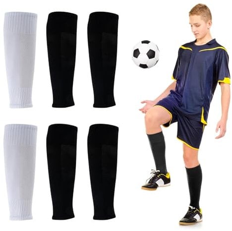 SSKHE 3 Pairs Football Sock Sleeves, Soccer Shin Guards, Black and White Football Socks for Running Training