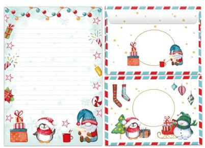 Briefpapier-Set für Weihnachten Pinguin Blöcke Umschläge Kindermotiv für Mädchen Jungen Weihnachtsbriefpapier Weihnachtspapier Brief an Weihnachtsmann (Block A5 mit 25 Blätter + 15 Umschläge)