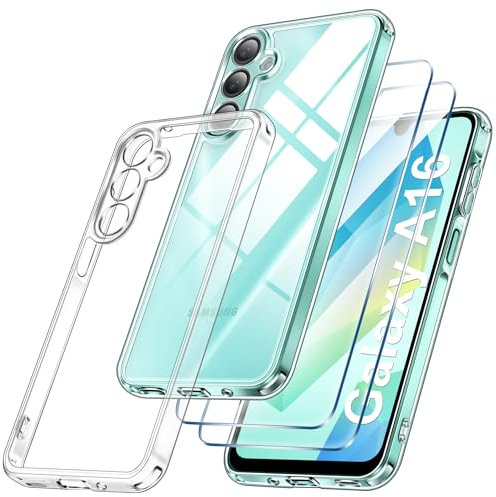 Qasyfanc Coque pour Samsung Galaxy A16 5G/4G avec 2 Pièces Verre Trempé, [Protection Caméra] [Protection Militaire] Antichoc Antirayures Hybrid Housse pour Samsung 4G/A16 5G, Transparent