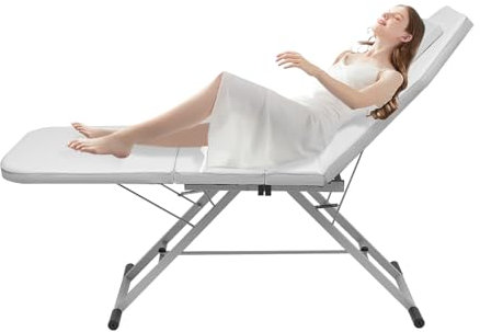 CUMELLIIR Mobile Massageliege Klappbar & Höhenverstellbar 3 Zonen, Massagebett Massagetisch Tattoo Liege Stabil Bis 551,15 Lbs, Therapieliege Behandlungsliege Kosmetikliege Für Spa, Weiß