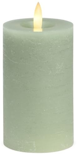 LED Pillar Candle Made of Real Wax with Timer Function and Remote Control - Realistic Flickering Flame Warm White Diameter 7 x 12 cm - Electric Wax Candle Sage as a Cosy Table Decoration
