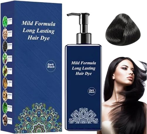 Mild Formula Long Lasting Hair Dye, Natural Plant Extracts Long-Lasting Hair Color Dye Cream, Gray Hair Coverage, Hair Color Shampoo for Men and Women 210ml (Dark Black, 15cm)