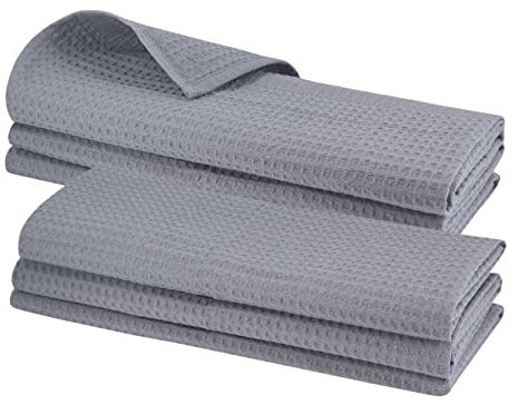 Gariella - 6er Set Geschirrtücher/Grau / 100% Baumwolle/mit Aufhänger / 70 x 50 cm/Waffelpiqué/Gastronomiequalität/Küchentuch/Putztuch/Waffelmuster/saugstark/robust