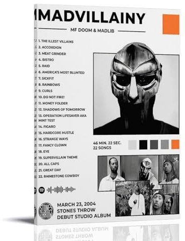 OREAUORN Madlib Madvillainy(1) Poster, Wandkunst, Leinwand, ästhetisches Vintage-Poster, dekoratives Gemälde für Wohnzimmer, Schlafzimmer, 60 x 90 cm, Rahmenstil