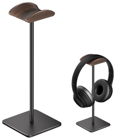 Ahonnpely Headphone Stand for Desk - Headset Stand with Aluminum Hanger and Wooden Support, Headphone Holder for AirPods Max, Sony, Bose, Beats and More (Black)