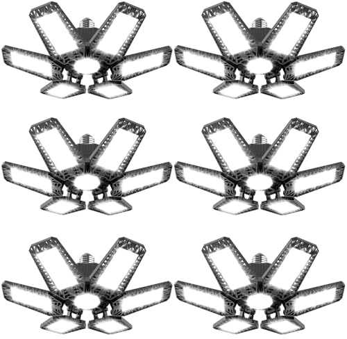 YIQIBRO Garagenlampe LED 185W 18500LM 6 Stück - 6500K Garagenlampe Werkstattlampe mit 6+1 Verstellbaren Paneelen, E26/E27 LED Garagenbeleuchtung Kellerleuchte für Garage, Werkstatt, Keller