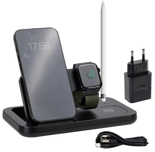Stazione Ricarica Apple 3 in 1 - Charging Station - Compatibile con iPhone - Airpods - Apple Watch - Base Ricarica Iphone Apple Watch Airpods Nera