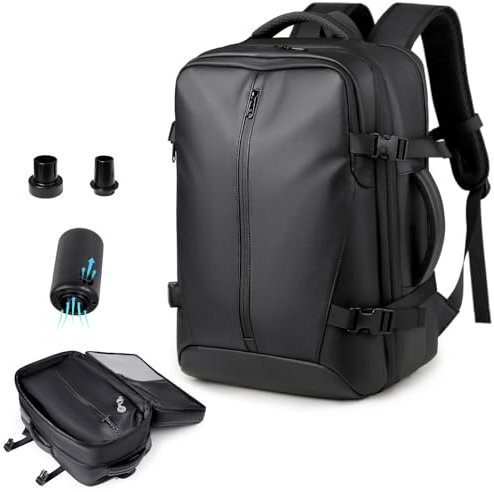 WingFly Mochila de vacío para equipaje de mano, avión, bolsa de aire, mochila de vacío con sistema de vacío, viajes, 45 x 30 x 22 cm, para mujer, al vacío, mochila de viaje con bomba impermeable para