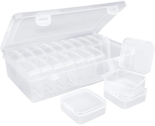Yifield 20 Mini-Boxen (5,5x5,5x2cm) + 1 Kleine Aufbewahrungsbox – Perlen Organizer, Stickgarn & Sticker Sortierbox für Schmuck, Piercing, Bügelperlen, Kugelorganizer oder Bastelbox mit Klappdeckel