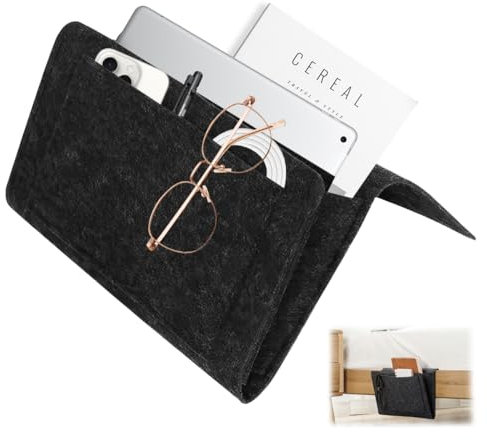 Filz Betttasche Zum Einhängen, 32cm X 22cm Bett Organizer, Bett- Oder Sofa-Organizer Mehrfachtasche Babybett Organizer für Bücher, Zeitschriften, 13 Zoll Laptops, Ipad, Mobiltelefon, Fernbedienungen
