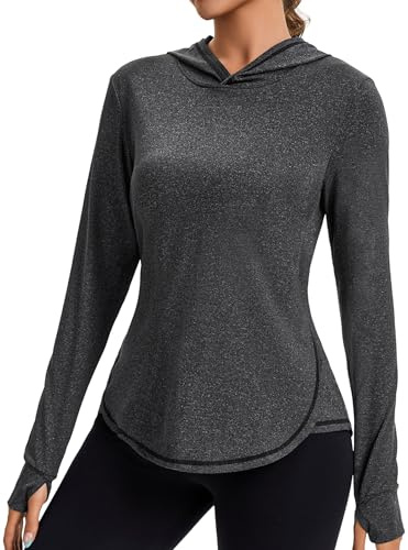 Gyabnw Wanderbekleidung Damen Hoodie mit Daumenlöchern und Reflektierendem Rücken Sonnenschutz Langarmshirts Yoga Laufen Sport Top