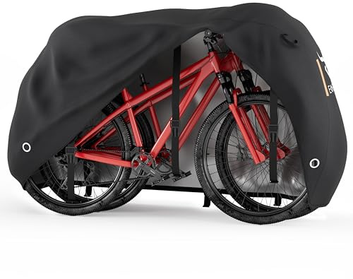 EVRBUL Fahrradabdeckung für 1–2 Fahrräder 210x110x76cm Outdoor Wasserdicht mit Schlossöffnung 420D Starkes Gewebe Regen Sonne Windschutz Mountainbike Roadbike EBike
