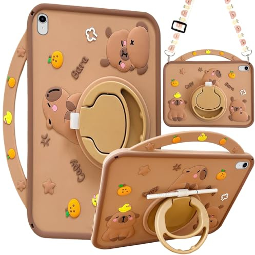 A-BEAUTY Funda Niños Compatible con Xiaomi Redmi Pad 2 11 Pulgadas 2025 / Redmi Pad SE 11 Pulgadas 2023 con Portalápiz, Soporte 360° Giratorio, Correa para el Hombro, Capybara
